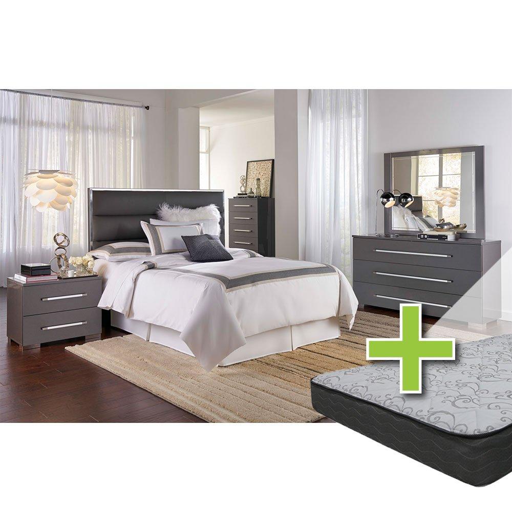 Rent to Own Ideaitalia 6 Piece New Deal Black Queen Bedroom Set with Woodhaven 8" Tight Top